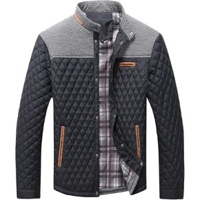 HYPESTFIT Men's Diamond Quilted Puffer Down Jacket Lightweight Business Casual Button Down Shirts