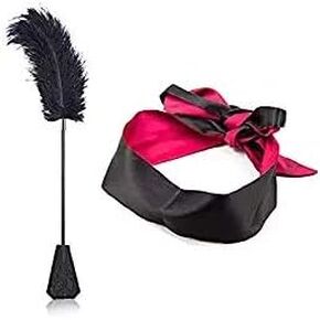 Blindfold Eye Mask Kit Satin Eye Mask - Feather Tickler for Play Faux Feather Tickler Cosplay Show Tickler Crop French Tickler
