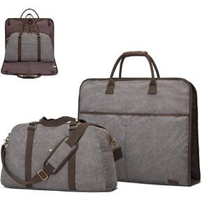 S-ZONE Garment Bags for Travel Canvas Duffle Bag Suit Bags Men Women 2 in 1 Large Carry On Weekend Hanging Clothes Suitcase