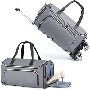 Garment Duffle Bag with wheels, Rolling Garment Bag for Travel, Convertible Carry on Garment Bag, Hanging Weekender Bag, Travel Duffle Bag for Women, Grey