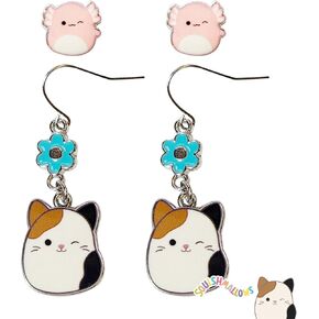 Squishmallows Hypoallergenic Earrings for Girls 1 Pink Stud Earrings 1 Squish Fishhook Drop Earring Sets with Charms One Size Fits All Squishmallows Jewelry Girls Earrings Accessories for Girls Ages 4+