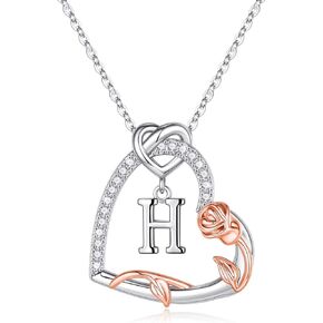 Yesteel Rose Heart Initial Necklaces Gifts for Women Teen Girls, Silver Plated Heart Initial Letter Pendant Necklace Jewelry Valentines Birthday Gifts for Her Girlfriend Wife Mom in Kuwait