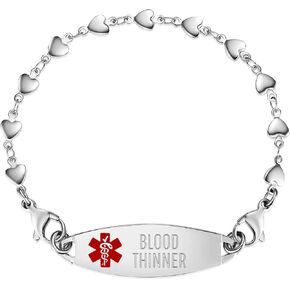LinnaLove Heart Medical alert bracelet for Women Fashion Medical ID Jewelry 7-8.5 inches adjustable