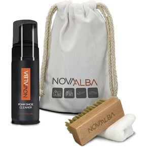Novalba Shoe Cleaner Kit, 5 fl oz Foam Solution, Brush, Microfiber Towel, Canvas Bag