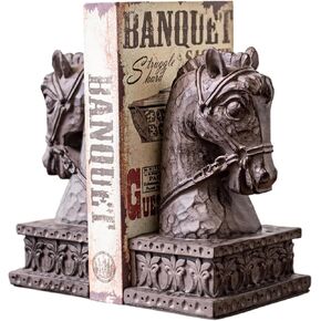 Decorative Bookends, Unique 9" Large Horse Head Book Ends for Shelves, Vintage Bookends for Heavy Books
