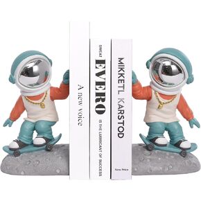 Decorative Bookends Gold, Space Theme Bookends for Shelves Resin Astronaut Bookends Sturdy Bookends for Heavy Books Unique Book Holders with Anti-Slip Base Fun Bookends for Home(A-Gold)