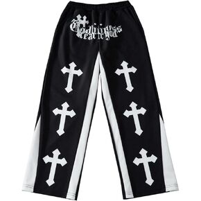 SHENHE Boy's Y2K Pants Cross Print Elastic Waist Drawstring Wide Leg Pocket Athletic Sweatpants