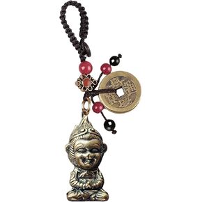 سحر القط محظوظ، سلسلة المفاتيح Maneki Neko النحاس القط مع عملات فنغ شوي، تمثال بوذا كيتي سحر الحظ الجيد