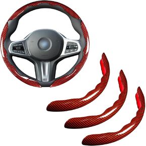 Car Steering Wheel Cover Set Bright Carbon Fiber Wrap Non-Slip 3pcs Steering Wheel Accessories 14.5-15 inch Universal (Black)