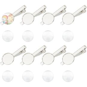 8 Pcs Blank Tie Bar Clip Making Kit, Platinum Tie Clip with 8 Pcs Blank Glass Cabochons Bezel Tray for DIY Crafting Men