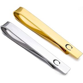 GWD Stainless Steel Tie Clips for Men Personalized Initial Tie Clip Classic Gold Silver Tie Bar Set