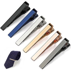 6 Pcs Tie Clips for Men, 6 Classic Colors Shiny & Glossy Tie Bar, Ideal Gift for Father, Husband, Boyfriend, Business, Wedding, Tie Pins with Gift Box