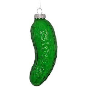 Blown Glass Pickle Ornament for Christmas Tree (1 Piece) Christmas Tree Pickle Ornament 4" Traditional German Game Find The Pickle, Christmas Decoration by 4E's Novelty (Metallic Green)