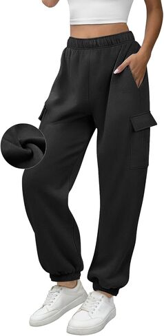 ATHMILE Womens Cargo Sweatpants Oversized Fleece Joggers Fall Fashion Outfits Y2k Clothes 2024 with Pockets in Kuwait