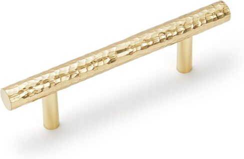 3-Pack Solid Brass Kitchen Cabinet Pulls, Gold Modern T-Bar Handles, 3-Inch Hole Center Hammered Handles for Dresser Drawer Cupboard, 4-13/16 Inch Total Length, Polished Finish in Saudi Arabia