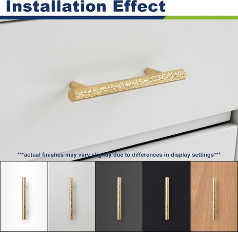 3-Pack Solid Brass Kitchen Cabinet Pulls, Gold Modern T-Bar Handles, 3-Inch Hole Center Hammered Handles for Dresser Drawer Cupboard, 4-13/16 Inch Total Length, Polished Finish in Saudi Arabia