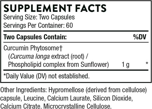 THORNE Curcumin Phytosome 1000 mg (Meriva) - Clinically Studied, High Absorption - Supports Health in Joints, Muscles, GI Tract, Liver, and Brain - 120 Capsules - 60 Servings in Kuwait