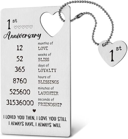 TRCENDE Metal Engraved Happy 1 Year Anniversary Wallet Card Gifts for Boyfriend Girlfriend Husband Wife, First 1st Wedding Anniversary Card Gift for Him Men Her Women XCD35 in Kuwait