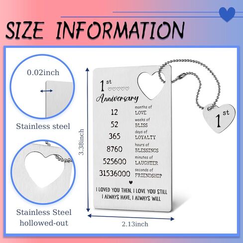 TRCENDE Metal Engraved Happy 1 Year Anniversary Wallet Card Gifts for Boyfriend Girlfriend Husband Wife, First 1st Wedding Anniversary Card Gift for Him Men Her Women XCD35 in Kuwait