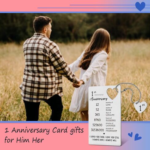 TRCENDE Metal Engraved Happy 1 Year Anniversary Wallet Card Gifts for Boyfriend Girlfriend Husband Wife, First 1st Wedding Anniversary Card Gift for Him Men Her Women XCD35 in Kuwait