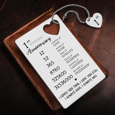 TRCENDE Metal Engraved Happy 1 Year Anniversary Wallet Card Gifts for Boyfriend Girlfriend Husband Wife, First 1st Wedding Anniversary Card Gift for Him Men Her Women XCD35 in Kuwait