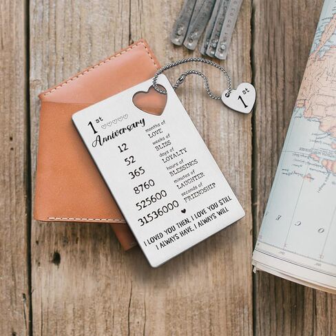 TRCENDE Metal Engraved Happy 1 Year Anniversary Wallet Card Gifts for Boyfriend Girlfriend Husband Wife, First 1st Wedding Anniversary Card Gift for Him Men Her Women XCD35 in Kuwait