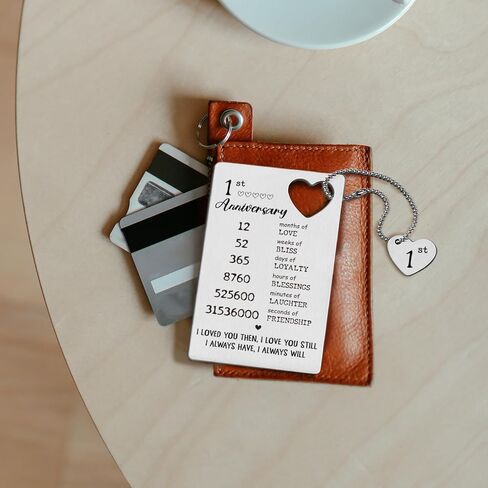 TRCENDE Metal Engraved Happy 1 Year Anniversary Wallet Card Gifts for Boyfriend Girlfriend Husband Wife, First 1st Wedding Anniversary Card Gift for Him Men Her Women XCD35 in Kuwait