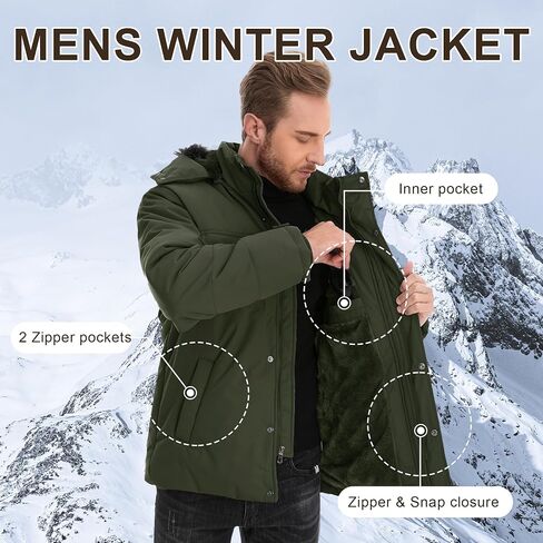 CHEXPEL Mens Winter Jacket Puffy Parka Jacket with Fur Hood Waterproof & Windproof Long Winter Coat Fleece Lined Men Jacket in Saudi Arabia
