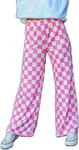 Lightweight Wide Leg Checkered Pants for Women Fashion Casual Loose Fit Plaid Trousers Sweatpants Pajama Pants Bottoms in Kuwait