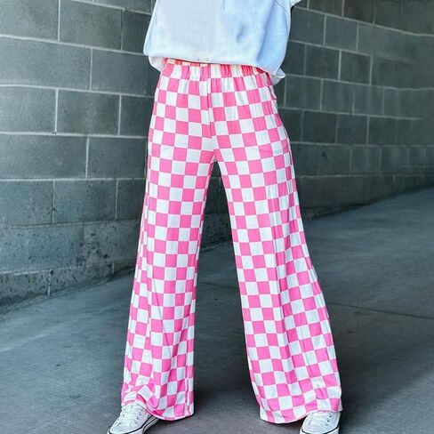 Lightweight Wide Leg Checkered Pants for Women Fashion Casual Loose Fit Plaid Trousers Sweatpants Pajama Pants Bottoms in Kuwait