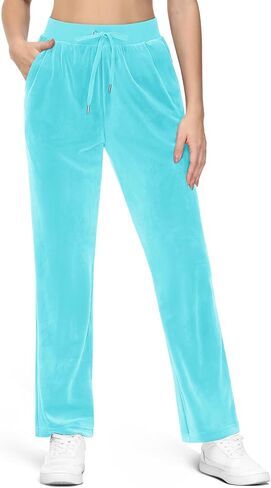 TACVASEN Women's Velour Pants Soft Velvet Sweatpants Warm Straight Leg Athletic Track Casual Lounge Joggers with Pockets in Saudi Arabia