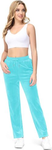 TACVASEN Women's Velour Pants Soft Velvet Sweatpants Warm Straight Leg Athletic Track Casual Lounge Joggers with Pockets in Saudi Arabia