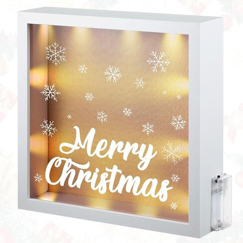 علبة عرض إطار صندوق ظل عيد الميلاد من سييرال مقاس 11.8 × 11.8 بوصة مع ضوء LED لعيد الميلاد المصغر لتزيين الطاولة هدية زينة خشبية صندوق ظل عميق لعيد الميلاد إطار صور تذكاري in Kuwait