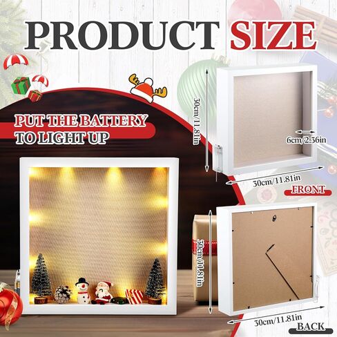 علبة عرض إطار صندوق ظل عيد الميلاد من سييرال مقاس 11.8 × 11.8 بوصة مع ضوء LED لعيد الميلاد المصغر لتزيين الطاولة هدية زينة خشبية صندوق ظل عميق لعيد الميلاد إطار صور تذكاري in Kuwait