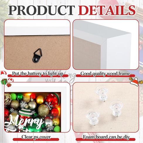 علبة عرض إطار صندوق ظل عيد الميلاد من سييرال مقاس 11.8 × 11.8 بوصة مع ضوء LED لعيد الميلاد المصغر لتزيين الطاولة هدية زينة خشبية صندوق ظل عميق لعيد الميلاد إطار صور تذكاري in Kuwait