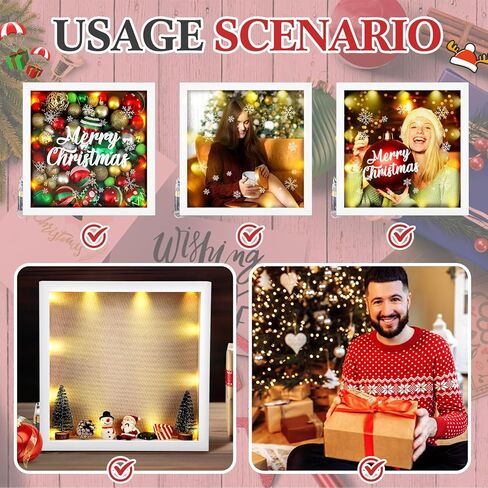 علبة عرض إطار صندوق ظل عيد الميلاد من سييرال مقاس 11.8 × 11.8 بوصة مع ضوء LED لعيد الميلاد المصغر لتزيين الطاولة هدية زينة خشبية صندوق ظل عميق لعيد الميلاد إطار صور تذكاري in Kuwait