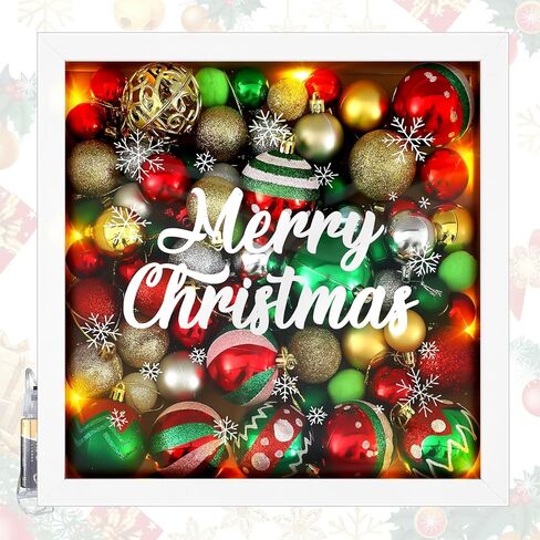 علبة عرض إطار صندوق ظل عيد الميلاد من سييرال مقاس 11.8 × 11.8 بوصة مع ضوء LED لعيد الميلاد المصغر لتزيين الطاولة هدية زينة خشبية صندوق ظل عميق لعيد الميلاد إطار صور تذكاري in Kuwait