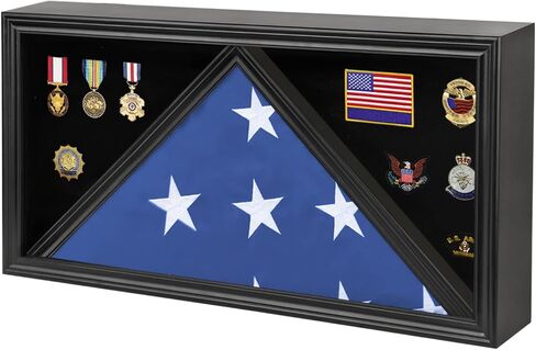 حافظة عرض علم الدفن الكبيرة مصنوعة من الخشب الصلب ذات العلم الأمريكي تناسب صندوق الظل العسكري ذو العلم المطوي مقاس 5 × 9.5 بوصة مع الزجاج المقسى وحامل الشهادات، لمسة نهائية من الماهوجني in Kuwait