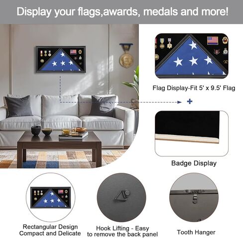 حافظة عرض علم الدفن الكبيرة مصنوعة من الخشب الصلب ذات العلم الأمريكي تناسب صندوق الظل العسكري ذو العلم المطوي مقاس 5 × 9.5 بوصة مع الزجاج المقسى وحامل الشهادات، لمسة نهائية من الماهوجني in Kuwait