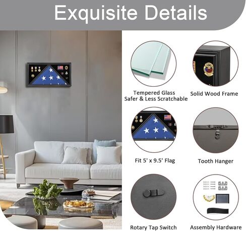 حافظة عرض علم الدفن الكبيرة مصنوعة من الخشب الصلب ذات العلم الأمريكي تناسب صندوق الظل العسكري ذو العلم المطوي مقاس 5 × 9.5 بوصة مع الزجاج المقسى وحامل الشهادات، لمسة نهائية من الماهوجني in Kuwait