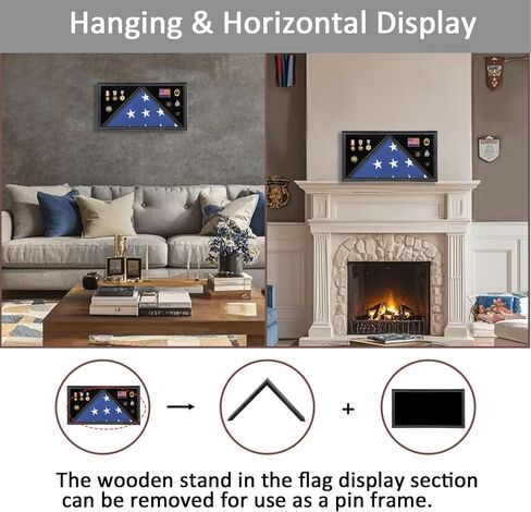 حافظة عرض علم الدفن الكبيرة مصنوعة من الخشب الصلب ذات العلم الأمريكي تناسب صندوق الظل العسكري ذو العلم المطوي مقاس 5 × 9.5 بوصة مع الزجاج المقسى وحامل الشهادات، لمسة نهائية من الماهوجني in Kuwait