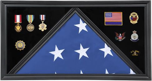 حافظة عرض علم الدفن الكبيرة مصنوعة من الخشب الصلب ذات العلم الأمريكي تناسب صندوق الظل العسكري ذو العلم المطوي مقاس 5 × 9.5 بوصة مع الزجاج المقسى وحامل الشهادات، لمسة نهائية من الماهوجني in Kuwait