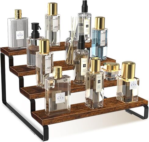 Wooden Display Riser Stand, 4 Tier Perfume Organizer Tiered Cologne Organizer for Men, Spice Rack Organizer, Display Shelf for Perfume, Party, Makeup, Spice, Figure, Dolls Collection in Saudi Arabia