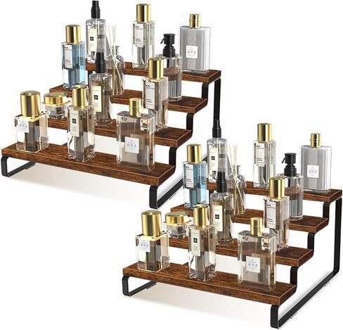 Wooden Display Riser Stand, 4 Tier Perfume Organizer Tiered Cologne Organizer for Men, Spice Rack Organizer, Display Shelf for Perfume, Party, Makeup, Spice, Figure, Dolls Collection in Saudi Arabia