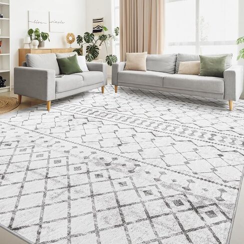 5x7 Area Rugs 5x7, Machine Washable Modern Area Rugs, Super Soft Faux-Wool Area Rugs for Living Room Bedroom Dining Room, Neutral Area Rug Geometric, Non-Slip Low Pile, Grey White in Saudi Arabia