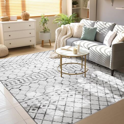 5x7 Area Rugs 5x7, Machine Washable Modern Area Rugs, Super Soft Faux-Wool Area Rugs for Living Room Bedroom Dining Room, Neutral Area Rug Geometric, Non-Slip Low Pile, Grey White in Saudi Arabia