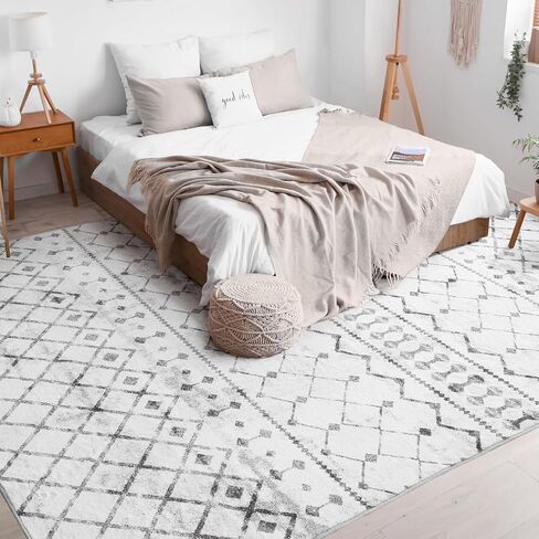 5x7 Area Rugs 5x7, Machine Washable Modern Area Rugs, Super Soft Faux-Wool Area Rugs for Living Room Bedroom Dining Room, Neutral Area Rug Geometric, Non-Slip Low Pile, Grey White in Saudi Arabia