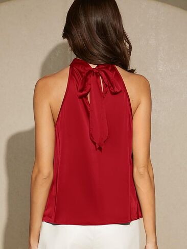 WDIRARA Women's Satin Halter Top Casual Shirt Sleeveless Blouse in Saudi Arabia