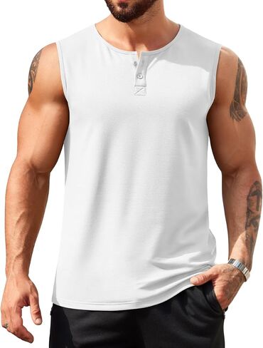 COOFANDY Men's Casual Tank Top Sleeveless Henley Shirts Muscle Fit T Shirt in Saudi Arabia