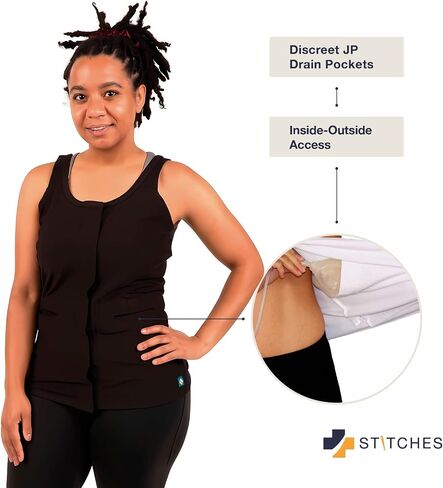 Women's Mastectomy Camisole with Drain Pockets - Post Surgery Clothes, JP Drain Holder, Easy Front Access in Saudi Arabia